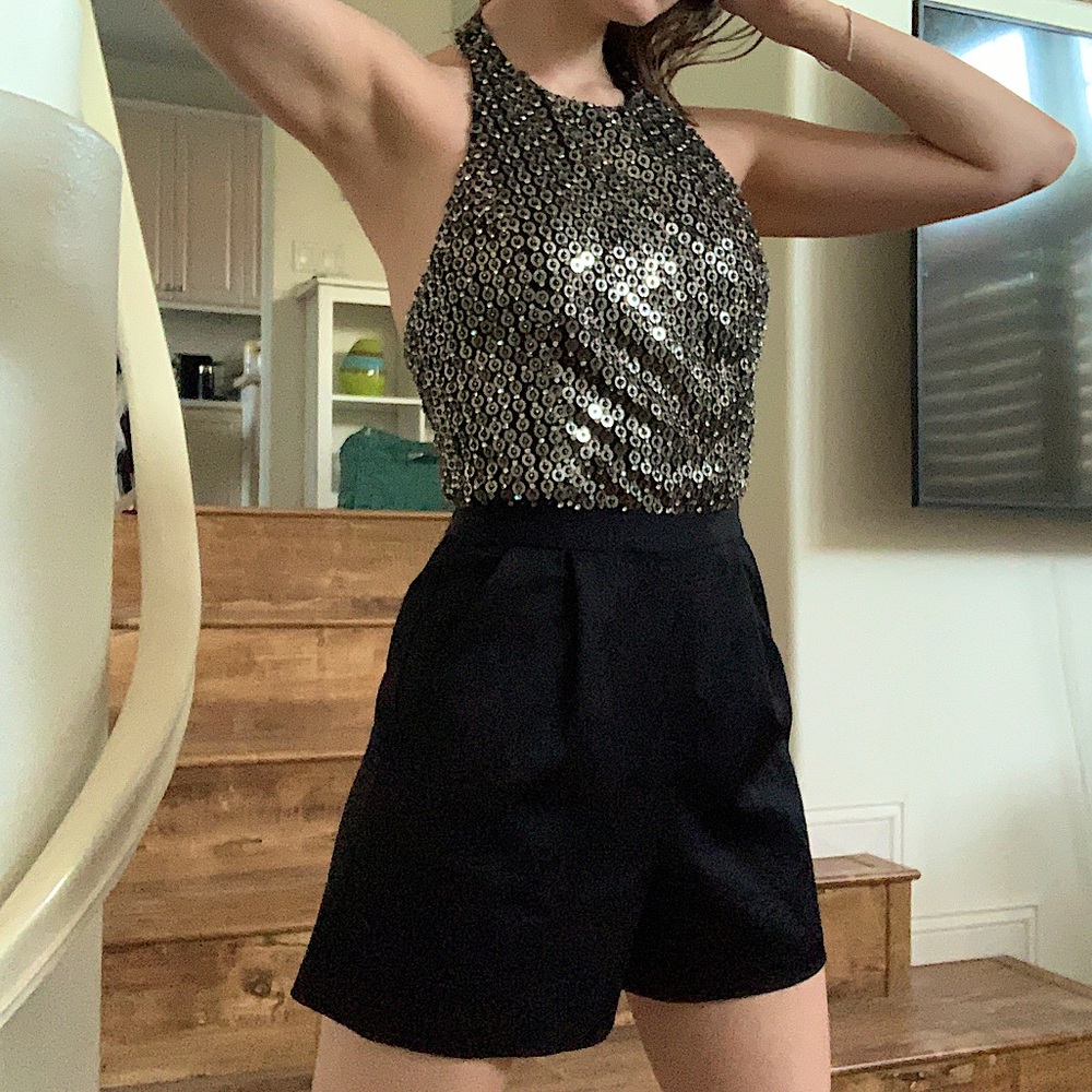 Alice + Olivia Metallic Halter Romper